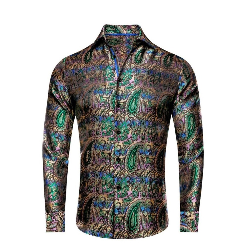 Men's Paisley Satin Shirt 3XL Mod Retro Party Wedding Disco Dancing
